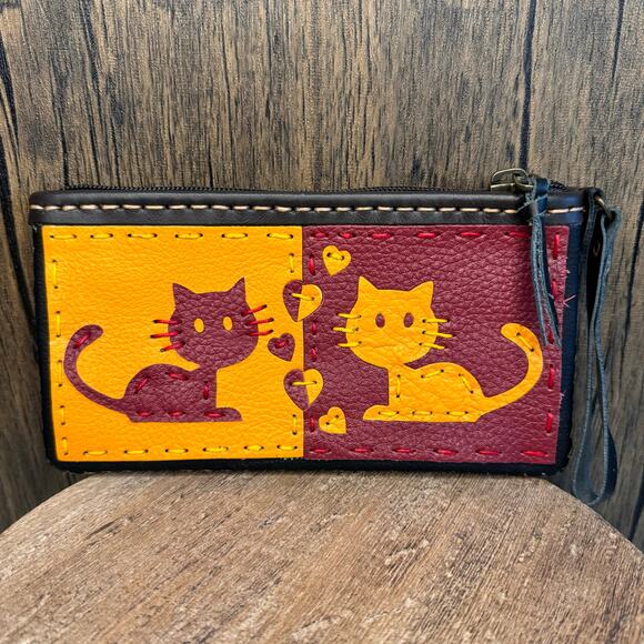 Genuine Leather Wallet Wristlet Cat Purse Card Holder NEW FAST SHIP - Picture 1 of 6